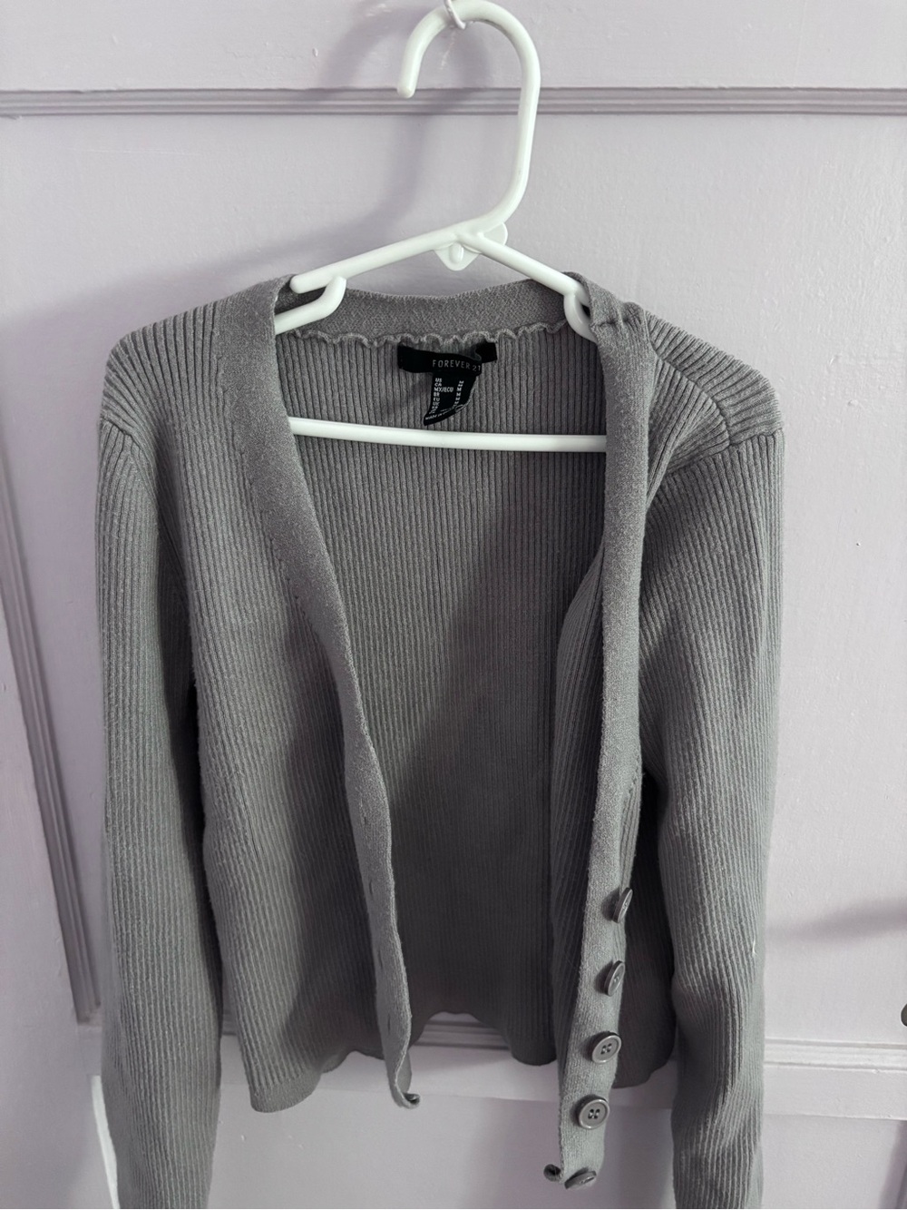 Forever 21 Gray Ribbed Open-Front Cardigan with Button Cuff